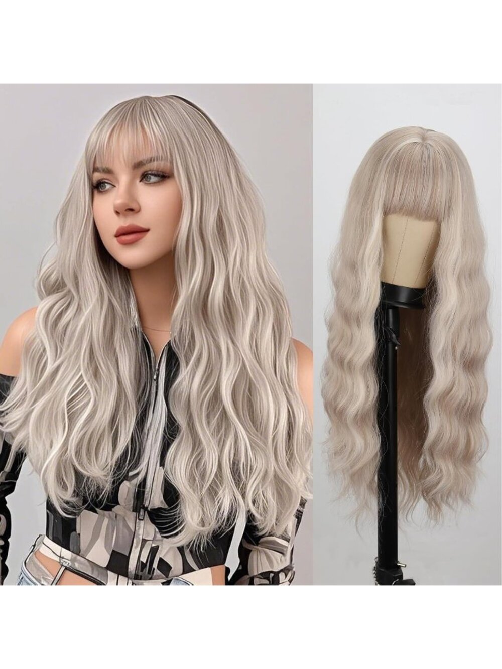 Women's Ash Blonde 26 Inch Layered Curly Long Wavy Ash Blonde Natural Wigs